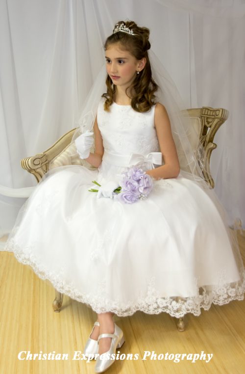 Organza First Communion Dress with Intricate Embroidery | Embroidered First Communion Dresses 