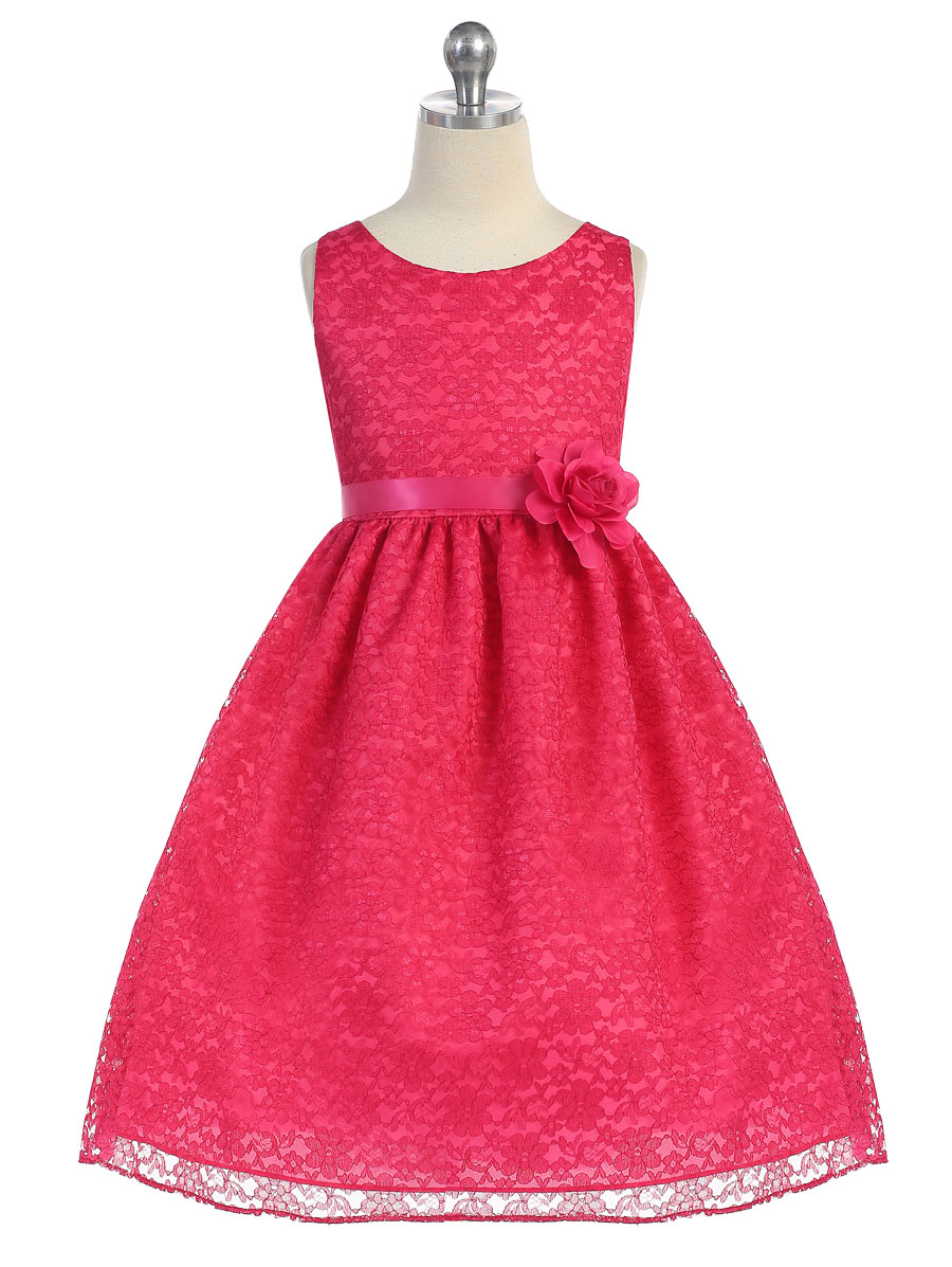 Flower Girl Dress with Floral Lace Overlay – FirstCommunions.com