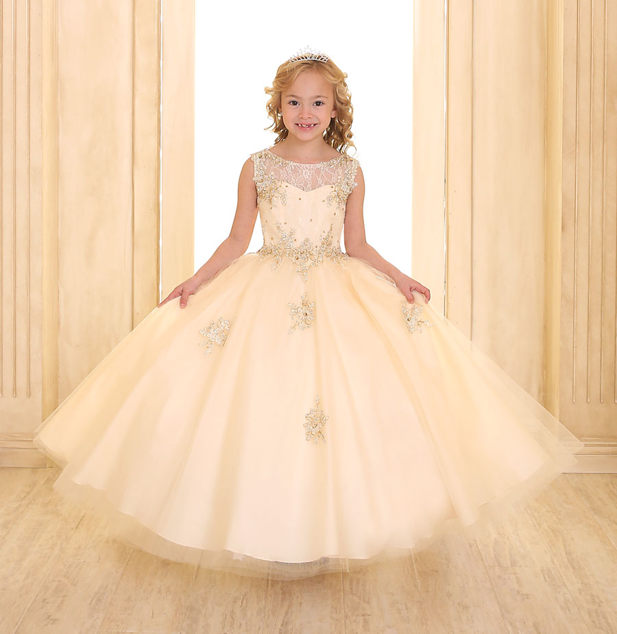 Girls Pageant Gown Tulle with Lace Accents – FirstCommunions.com