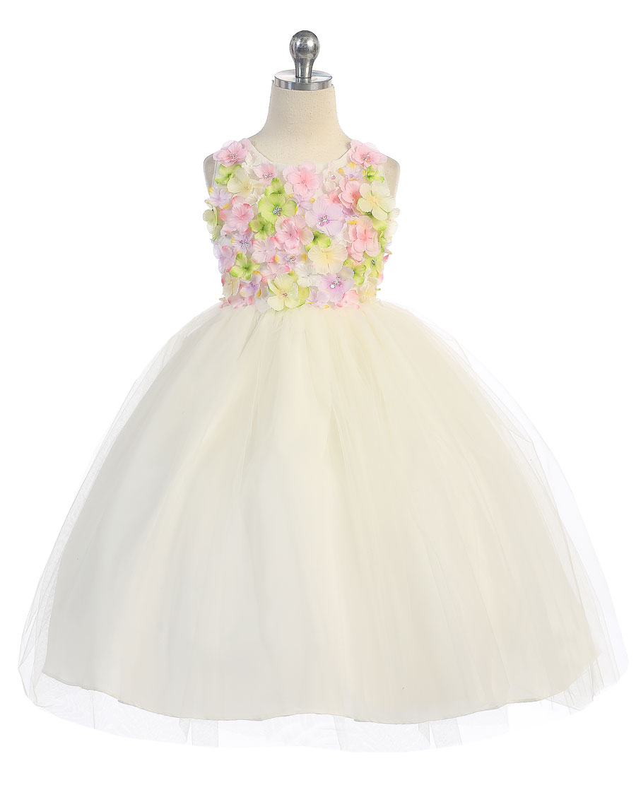 Flower Girl Dress with Flower Patch Bodice – FirstCommunions.com
