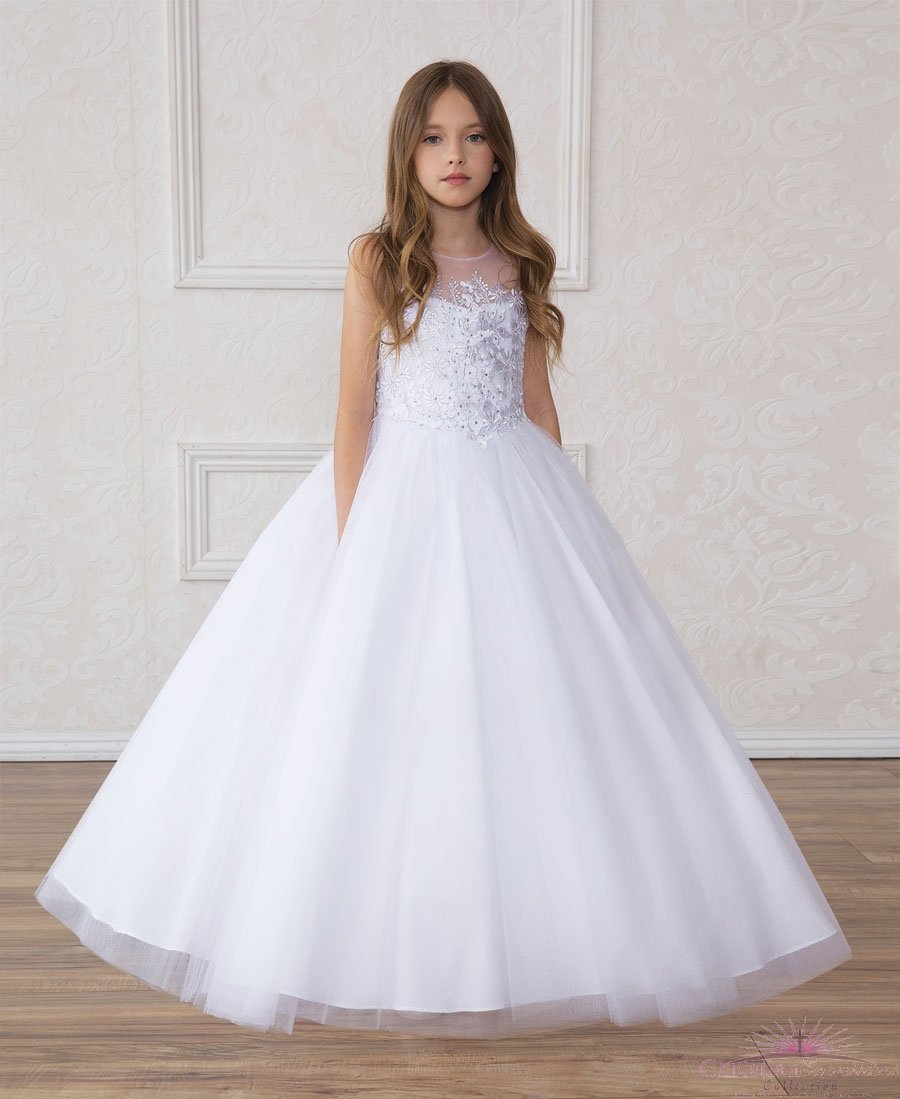 Full Length First Communion Dress Organza Sleeves 