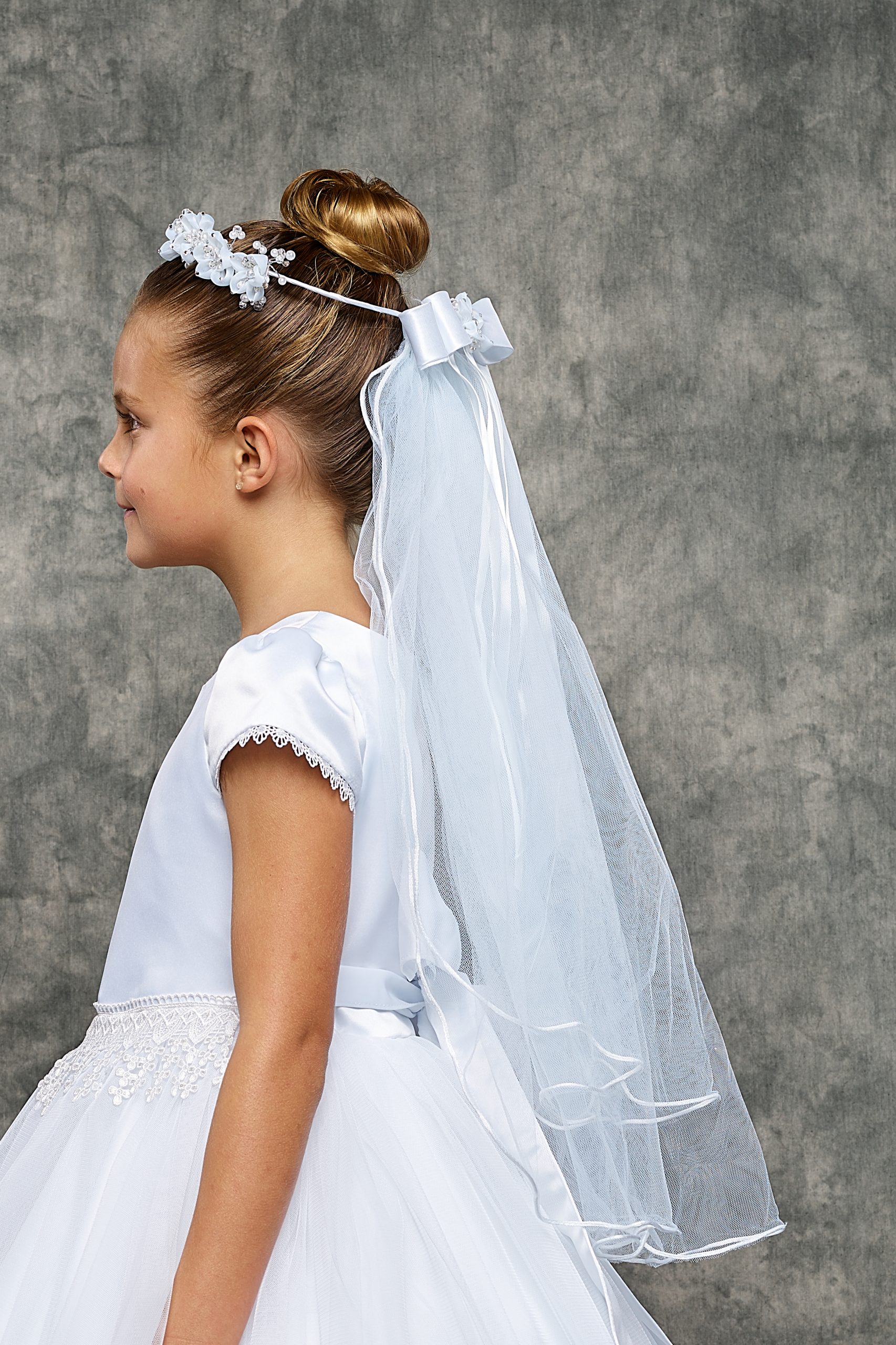 First Communion Veil | Rhinestone Tiara Style | Our Lady of Guadalupe |  2-Tiered