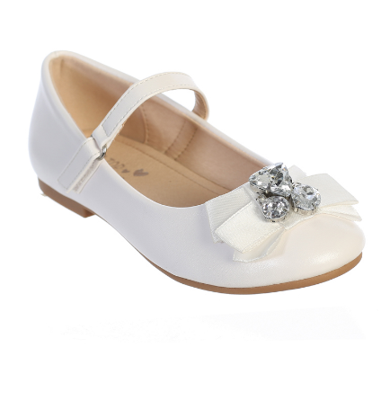 White First Communion Shoes with Rhinestone Buckle | Girls Matte Satin ...