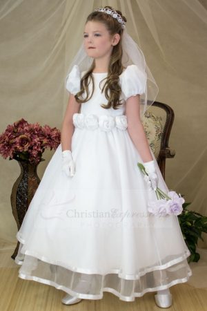 First Communion Dress with Embroidered Scarf