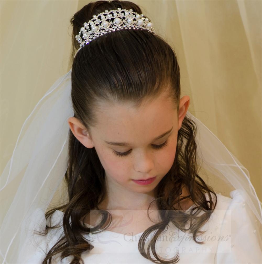 First Communion Crown Headpiece with Large Pearls